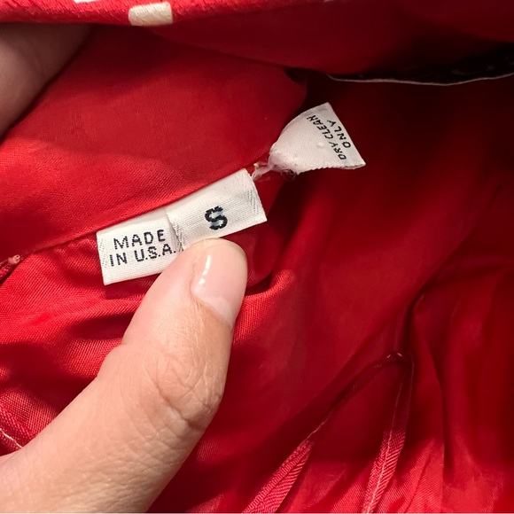 Vintage Mignon Red w White Polka Dot Strapless Mini Dress Ruffles Flower Size S - Picture 9 of 9